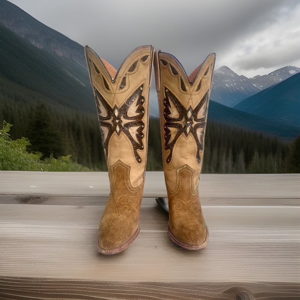 Vtg 70s Miss Capezio Butterfly Boots Suede Leather Tan Brown 6.5‎ Perfect Heels
